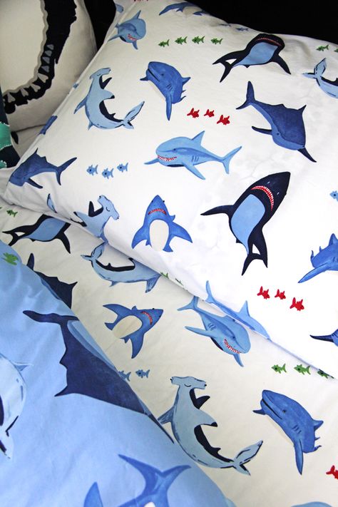 Kids Shark Bedroom, Shark Themed Bedroom Boy Rooms, Boys Shark Room, Boys Shark Bedroom, Sea Room Ideas, Shark Boys Room, Shark Theme Room, Shark Themed Bedroom, Shark Things