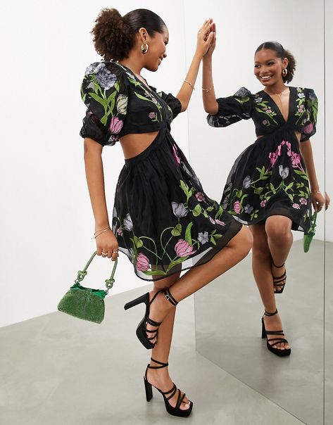 Dresses by ASOS EDITION Dress casual? No thanks Floral embroidery V-neck Puff sleeves Cut-out waist Zip-back fastening Regular fit Dress With Floral Embroidery, Cut Out Mini Dress, No Thanks, Puffed Sleeves, Embellished Dress, Dress Details, Floral Embroidery, Puff Sleeves, African Fashion