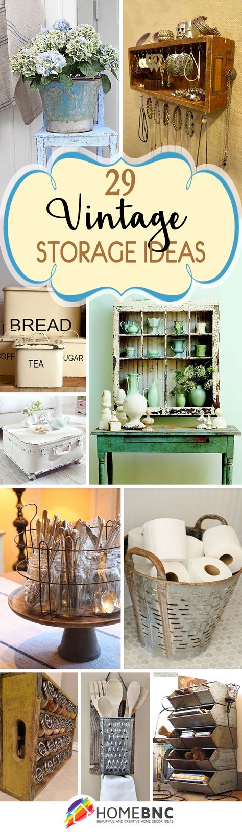 Vintage storage ideas for organizing your home. It’s often hard to find pieces that are both beautiful and functional, especially on a budget. Instead, look to vintage pieces to add that lived-in character along with clutter-controlling storage space. Vintage Towel Storage Ideas, Vintage Storage Shelves, Antique Storage Ideas, Vintage Enamelware Decor Ideas, Vintage Storage Ideas, Vintage Bathroom Storage Ideas, Vintage Storage Cabinet, Odd Decor, Repurpose Projects