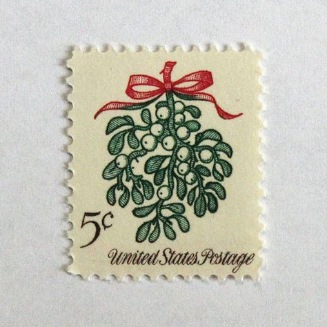 Post Stamps Design, Vintage Christmas Stamps, Post Stamp Vintage, Antique Stamps, Vintage Mistletoe, Vintage Stamps Postage, Mistle Toe, Christmas Postage Stamps, Small Picture Frame