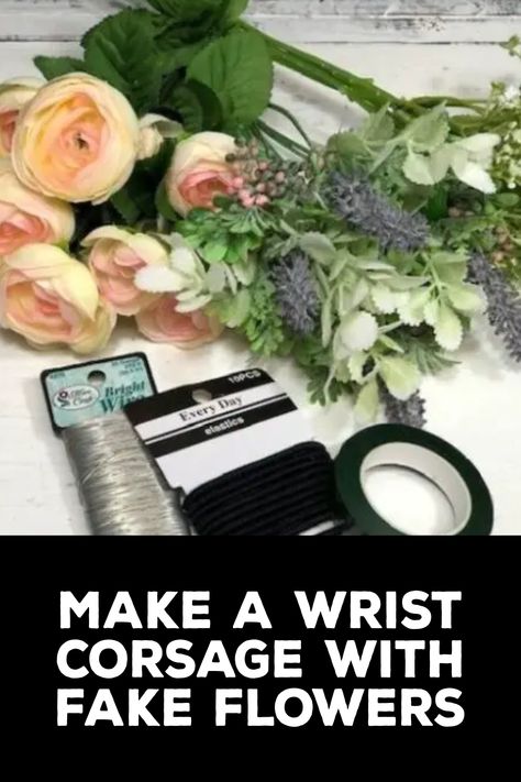 How to Make a Wrist Corsage With Fake Flowers Fake Flower Wrist Corsage Diy, Homemade Wrist Corsage, Homemade Coursage Diy, Wrist Corsage Prom Diy, Diy Corsage Wristlet Fake Flowers, Fake Flower Corsage Diy, How To Make A Corsage Wristlet For Prom, Homemade Corsage Wrist, Diy Prom Corsage Wristlets