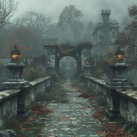 Dark Concept Art, Creepy Fog, Scene Art, Fantasy Pictures, Fantasy House, Fantasy Castle, Fantasy Places, Beautiful Dark Art, Landscape Artwork