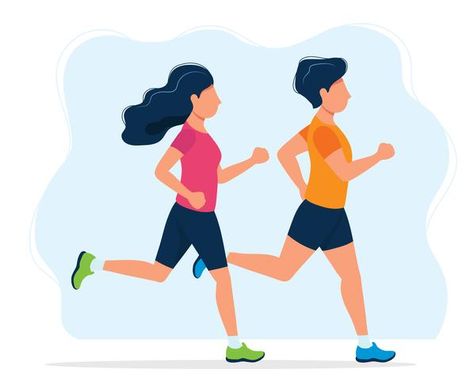 Man and woman running. Concept illustration for healthy lifestyle, sport, jogging, outdoor activities. Vector illustration in flat style Membakar Lemak Perut, Running Silhouette, Concept Illustration, Gray Matters, Keeping Healthy, Running Women, Outdoor Activities, Vector Art, Jogging