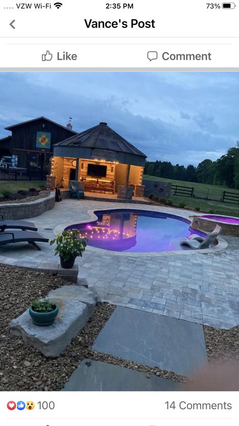 Silo Pool, Silo Pool House, Grain Bin Pool, Grain Bin Pool Ideas, Silo Gazebo, Grain Silo Gazebo, Corn Silo Gazebo, Grain Bin Gazebo By Pool, Pole Barn Pool House Backyard