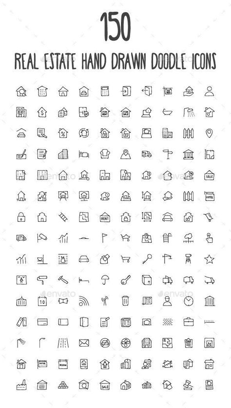 150 Real Estate Hand Drawn Doodle Icons Instagram Highlight Icon, Doodle Icons, Dibujo Simple, Doodle Art Journals, Funny Expressions, Hand Drawn Icons, Doodle Icon, Sketch Notes, Easy Doodle Art