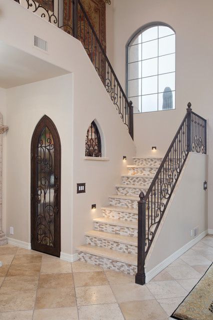 Wine Cellar Under Stairs, Mediterranean Staircase, Under Stairs Wine Cellar, Staircase Interior Design, Mexico House, Staircase Remodel, Wine Cellar Design, Cellar Design, Staircase Railings