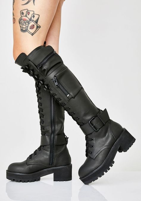 f4a4da9aa7eadfd23c7bdb7cf57b3112desc47247591ri Phantom Dust, Knee High Combat Boots, Current Mood Clothing, Biker Shop, Fuzzy Boots, Sequin Boots, Lace Up Leggings, Punk Rock Fashion, Estilo Punk