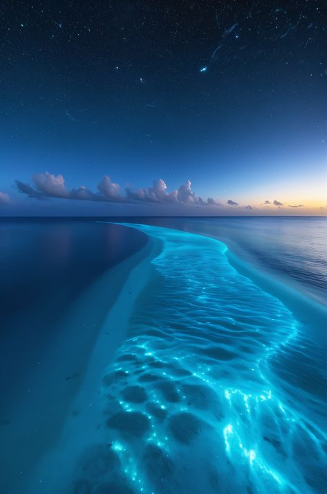 Transform your desktop with the magic of bioluminescent beaches! This 8K image captures the ethereal glow of plankton under a starry sky. #Maldives #Bioluminescence #AIArt Bioluminescence Maldives, Bioluminescence Beach, Glowing Plankton, Ethereal Blue, The Starry Night, Vr Experience, Blue Carpet, Desktop Background, Starry Night Sky