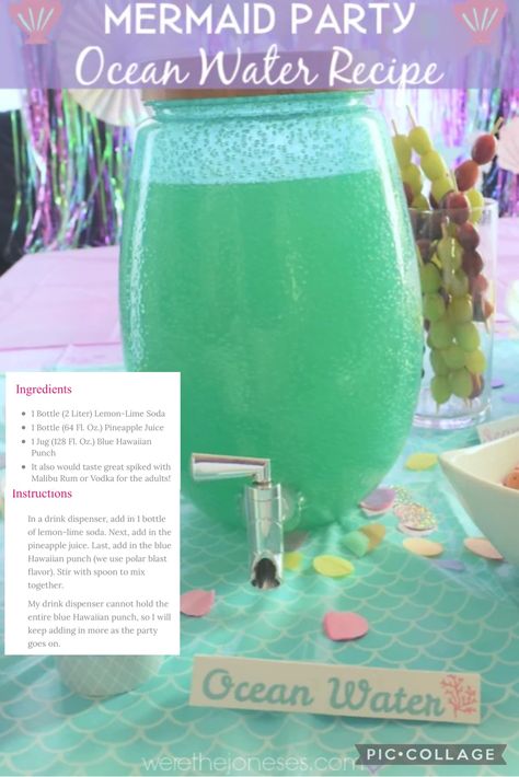 Under The Sea Mocktails, Under The Sea Punch, Under The Sea Drinks, Mermaid Water Drink, Mermaid Punch, Drink Dispenser Recipes, Mermaid Juice, Three Under The Sea, Under The Sea Party Food