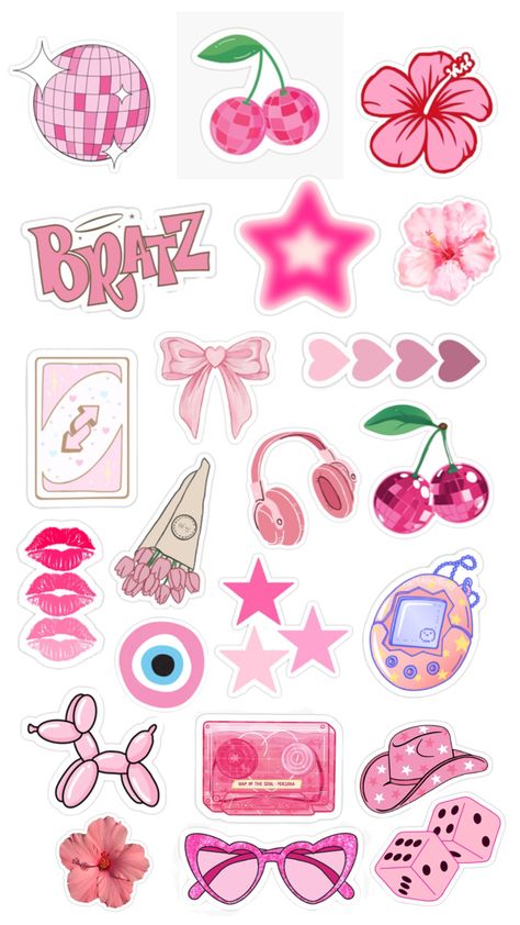 Strawberry Sticker Aesthetic, Preppy Stickers Aesthetic, Pink Scrapbook Stickers, Cute Preppy Stickers, Stickers Rosa, Sticker Sheets Aesthetic, Wallpaper Mawar, Pink Scrapbook, Bow Drawing