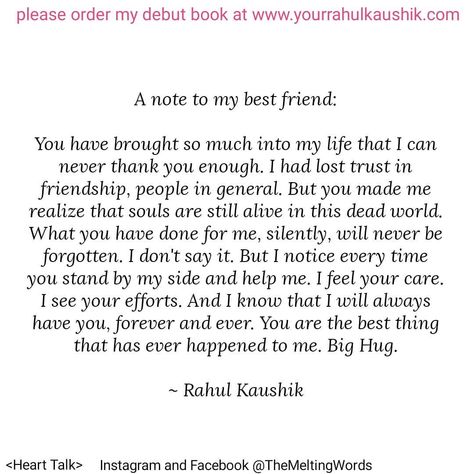 (Heart Talk) Dear best friend, listen 😊 ~ @rahulkaushikofthemeltingwords  Instagram Heartfelt Messages For Best Friend, Heartfelt Birthday Messages Best Friend, Insta Wall, Message For Best Friend, Friendship Messages, Friend Drawings, Earth Quotes, Heart Talk, Best Friend Thoughts