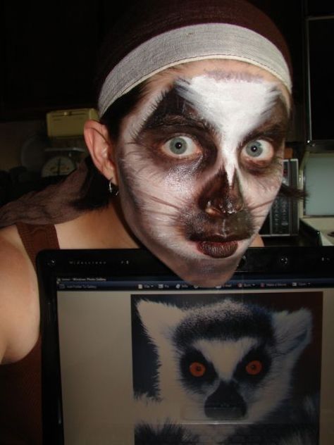 Lemur Face Paint Madagascar Musical, Theater Makeup, Ring Tailed Lemur, Animal Face Paintings, Animal Makeup, Theatre Makeup, Face Paints, Face Paintings, Fun Baby Shower Games