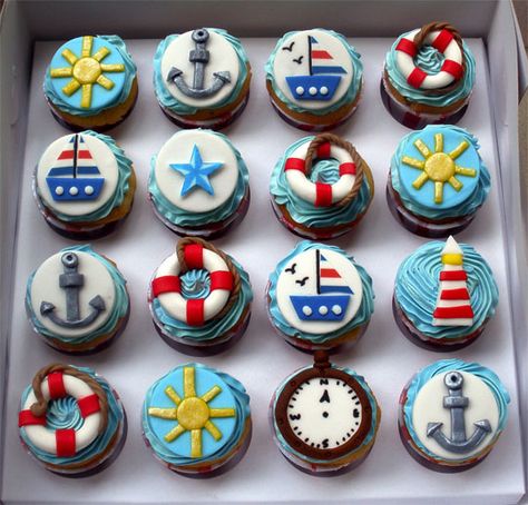 Nautical Cupcakes Nautical Baby Shower Cake, Nautical Cupcake, Cupcakes Design, Boat Cake, Nautical Birthday Party, Nautical Cake, Nautical Themed Party, Torte Cupcake, Nautical Birthday