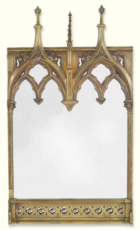 A Victorian Gothic revival brass frame, now mounted as a mirror late 19th century | lot | Sotheby's Gothic Architecture Interior, Victorian Gothic Revival, Gothic Interior, Gothic Windows, Victorian Frame, Gothic Cathedrals, Gothic Furniture, Cathedral Architecture, Gothic Church