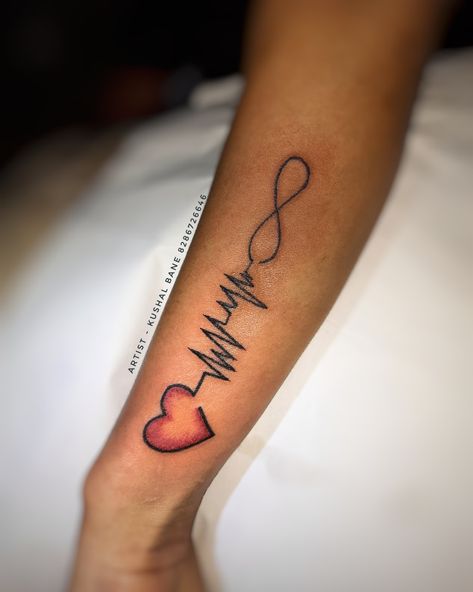 Heartbeat Infinity Tattoo, Heart Pulse Tattoo, Andy Tattoo, Lifeline Tattoos, Pulse Tattoo, Memorial Tattoo Ideas, Half Sleeve Tattoos Forearm, Tiny Tattoos For Women, Tribute Tattoos