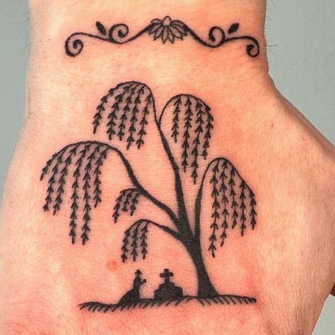 ☆LLeweLLyn Mejia☆ FOLK tattoos on Instagram: "A very poignant hand composition Candlelit vigil for a friend who passed , a griffin in a box , a vine down the side, clown town and sun with a dash of color i rarely do color …. Booking May and June 🤙" Folk Art Style Tattoo, Small Folk Art Tattoo, Folk Bird Tattoo, Folk Hand Tattoo, Folk Moth Tattoo, Folk Tattoos, Hand Composition, Folk Tattoo, Ex Libris