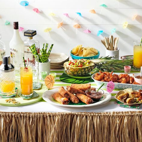 How to Throw a Tropical Tiki Party in Your Backyard I Taste of Home Tiki Party Food, Heart Shaped Food Valentines, Hang A Hammock, Luau Food, Cilantro Lime Shrimp, Coconut Candy, Luau Birthday Party, Pork Sliders, Tiki Drinks