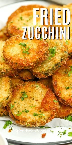 Fried zucchini is a family favorite, and is so easy to make fried in a pan, in the air fryer, or even baked in the oven. Just slice zucchini, coat in bread crumbs with cheese, and fry until golden & crispy. Serve with an assortment of dipping sauces for a fun appetizer or side dish. #spendwithpennies #friedzucchini #zucchinirecipes #deepfried #airfryer #sidedish Battered Zucchini Chips, Zucchini Chips Fried, Deep Fried Zucchini Chips, Crispy Fried Zucchini, Zucchini Fried, Zucchini Meatloaf, Fried Zucchini Recipes, Easy Zucchini Recipes, Fried Zucchini