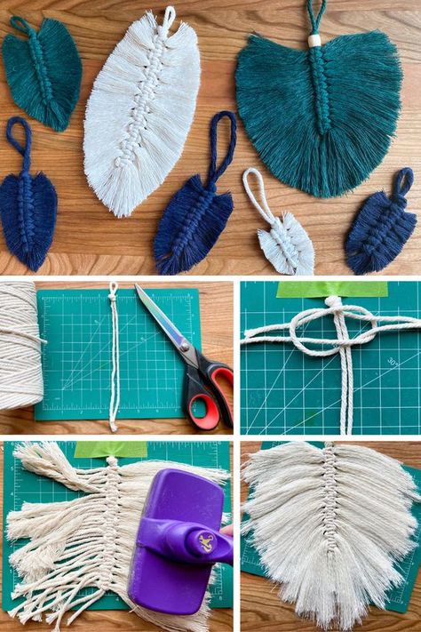 Macrame Feather Diy, Macrame Tutorial Beginner, Beginner Macrame, Macrame Wedding Decor, Macrame Hangers, Macrame Feather Wall Hanging, Macrame Inspiration, Easy Yarn Crafts, Macrame Coasters