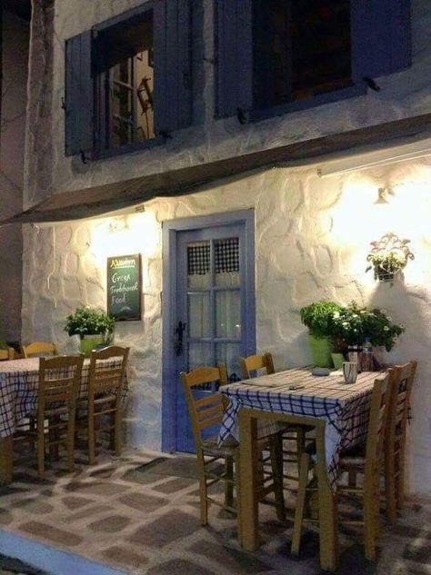 Greek Taverna, Greek Blue, Alfresco Dining, Greek Culture, Mediterranean Garden, Paradise On Earth, Greek Island, Al Fresco Dining, Athens Greece