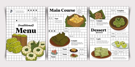 Food Magazine Layout Design Creative, Indonesian Graphic Design, Food Magazine Layout, Culture Illustration, 2024 Graphic, Food Illustration Design, Indonesian Culture, Menu Layout, Graphic Illustrations