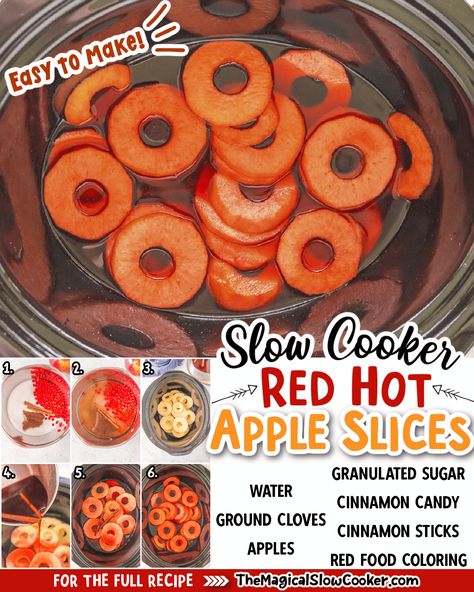 This slow cooker red hot apples recipe is a must-try! Take ordinary apples and turn them into an irresistible sweet treat using red hot candies, ground cloves, and cinnamon sticks. - The Magical Slow Cooker Red Hot Apples, Hot Apples, Apple Cinnamon Recipes, Red Hots Candy, Magical Slow Cooker, Apple Cobbler Recipe, Candy Apple Recipe, Chocolate Covered Strawberry Recipe, The Magical Slow Cooker