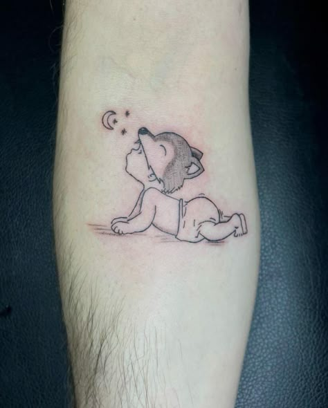 Baby Animal Tattoos, First Born Son Tattoo Ideas, Cub Tattoo, Baby Boy Tattoos, Wolf And Cub Tattoo, Wolf Cub Tattoo, Baby Wolf Tattoo, Baby Boy Tattoo, Wolf Family Tattoo