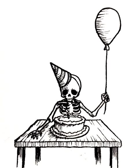 Skull Birthday, Skeleton Birthday, Skull Birthday Party Ideas, Birthday Skeleton, Party Drawing, Cute Skeleton Drawing, Cake Tattoo, Happy Birthday Gothic, Monster Truck Coloring Pages