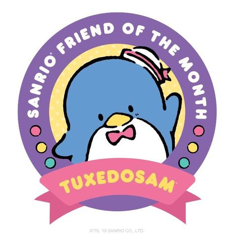 Our Friend of the Month for June is Tuxedo Sam! Come and get your Tuxedo Sam collectors pin free with a $30 purchase. Sanrio Friend Of The Month, Wallpaper Jam, Tuxedo Sam, Keychain Plush, Initial Keychain, Month Of June, Month Stickers, Plush Bags, Hello Kitty Iphone Wallpaper