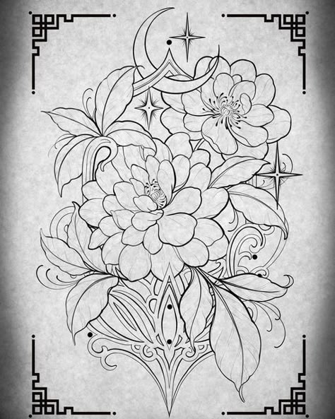 Neo Flower Tattoo, Art Nouveau Tattoo Black And White, Art Noveau Flores, Ornamental Floral Tattoo, Ornamental Flower Tattoo, Art Nouveau Floral Tattoo, Art Nouveau Tattoo Flower, Art Nouveau Drawing, Ornamental Drawing