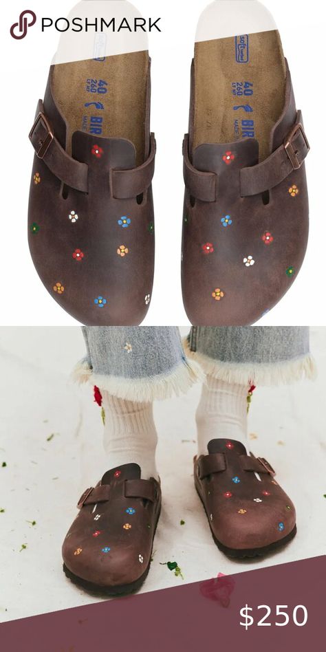 BIRKENSTOCK x TheGreat Boston with Hand Painted Tooled Daisy Painted Daisies, Birkenstock, Boston, Daisy, Hand Painted, Plus Fashion, Fashion Trends, Closet, Fashion Tips