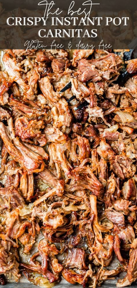 Instant pot carnitas are the ultimate mashup of crispy, juicy and tender pork made in under an hour. They're made to be stuffed in tacos or served over rice with your favorite Mexican-inspired toppings. They're even gluten free, dairy free, and low carb. Instant Pot Carnitas Recipe, Instant Pot Carnitas, Carnitas Recipe, Pork Carnitas, Instant Pot Pork, Instant Pot Dinner Recipes, Instapot Recipes, Pressure Cooker Recipes, Pulled Pork