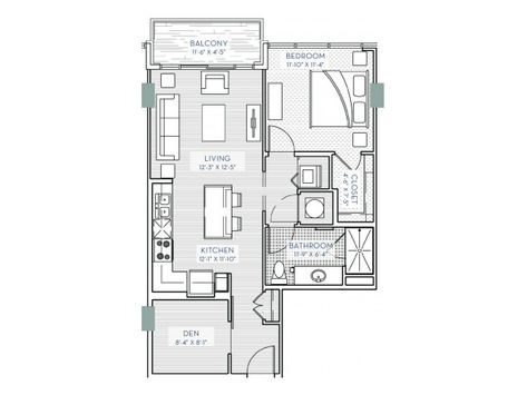 One Bedroom Den - Penthouse | 1 Bed Apartment | One Light Luxury Apartments Apartment Layout 1 Bed, 1 Bedroom Apartment Layout, Luxury Apartment Floor Plan, Penthouse Layout, 1 Bed Apartment, Open Plan Apartment, House Flipper, Closet And Bathroom, Balcony Bedroom