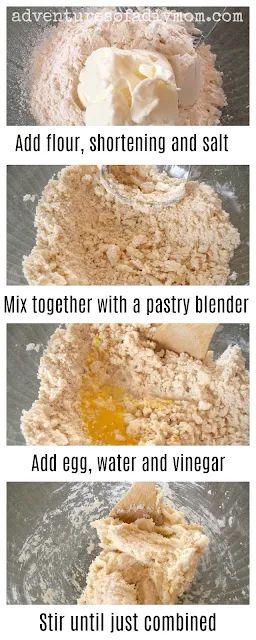 steps to making pie crust Pie Crust With Vinegar, Pie Crust Recipe With Vinegar, Double Pie Crust Recipe, Easy Flaky Pie Crust, Vinegar Pie, Double Pie Crust, Make Pie Crust, Best Pie Crust Recipe, Making Pie Crust