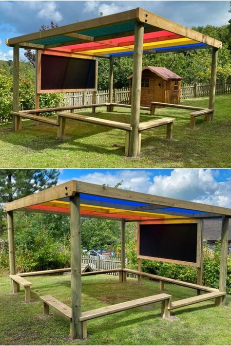 School Outdoor Classroom Seating, Outdoor Library Playground, Natural Playgrounds Preschool, Primary School Garden Ideas, Outdoor School Playground Ideas, Outdoor Daycare Space, Playschool Outdoor Area, School Playground Ideas Outdoor Spaces, Childcare Outdoor Ideas