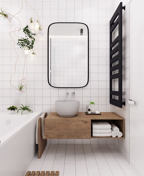 Scandinavian Style Minimalist Bathroom | Monochromatic White Simple Bathroom | Square Subway Tile | Tiny Bathroom Design | Home Inspiration Rustic Modern Bathroom, Minimalist Dekor, Modern Bathroom Mirrors, Scandinavian Style Home, Scandinavian Bathroom, Bad Inspiration, Interior Minimalista, Scandinavian Interior Design, Trendy Bathroom