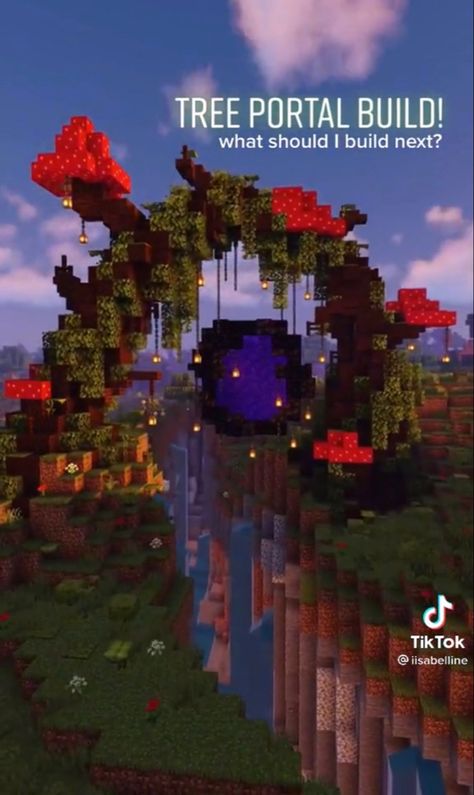 Mushroom Banner Minecraft Tutorials, Minecraft Trees Design Tutorial, Minecraft Houses Magical, How To Build A Minecraft Tree, Minecraft Elytra Design, Mushroom Nether Portal, Ethereal Minecraft Builds, Minecraft Tree Portal, Minecraft Building Ideas Cave