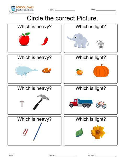 Basic congnitive worksheet for measurements (light & heavy comparison) Heavy And Light Worksheets Kindergarten, Heavy Light Worksheet, Heavy And Light Worksheet, Comparison Worksheet, Measurement Kindergarten, Crow Images, Maths Worksheet, Worksheets For Class 1, Measurement Worksheets