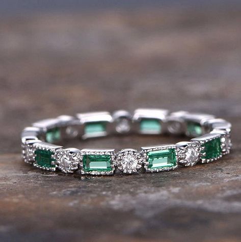 Eternity Engagement Band, Emerald Band Ring, Emerald Wedding Band, Emerald Band, Emerald Cut Diamond Engagement Ring, Diamond Eternity Wedding Band, Emerald Cut Diamond Engagement, Emerald Wedding Rings, Antique Wedding Rings