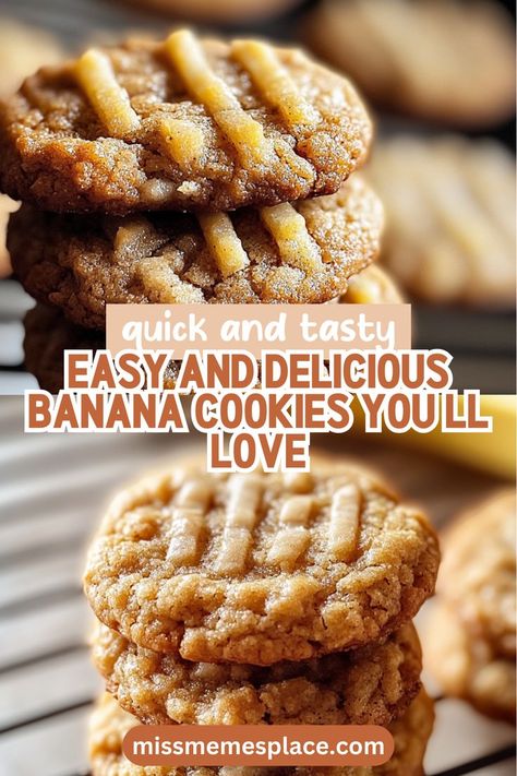 Looking for a quick and easy treat to satisfy your sweet tooth? Try these delicious Banana Bread Cookies! Made with overripe bananas, this simple recipe results in warm, chewy cookies packed with flavor. Perfect for lunch boxes, snacks, or as a dessert, these cookies are a hit with kids and adults alike. With a hint of cinnamon and optional chocolate chips, you can customize them to your liking. Bake a batch today and enjoy the delightful aroma filling your kitchen! Easy Recipe With Bananas, Simple Banana Dessert Recipes, Simple Recipes With Bananas, Best Recipes To Use Ripe Bananas, Recipes That Use Bananas, How To Use Up Bananas, Banana Bread Cookies Recipe Easy, Easy Recipes With Bananas, Overripe Banana Recipes Easy