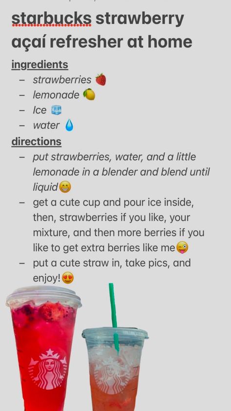 Starbucks Drinks At Home, Starbucks Strawberry Acai Refresher, Strawberry Acai Refresher, Starbucks Strawberry, Star Bucks, Drinks At Home, Iced Starbucks Drinks, Strawberry Acai, Homemade Drinks