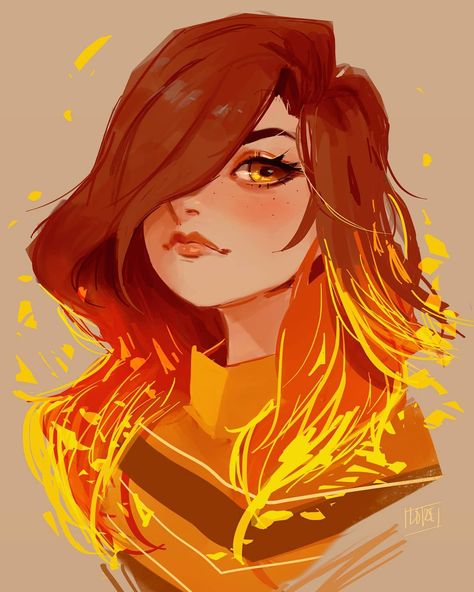 did @charcooll 's adorable drawthis inyourstyle character! check her out she's an amazing artist. I'm lovin' her hair 😍💙✨ and i really… Fire Hair, Cover Wattpad, Yellow Eyes, Arte Fantasy, 판타지 아트, Digital Art Girl, Character Portraits, A Drawing, Cartoon Art Styles