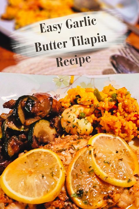 Garlic Butter Oven Baked Tilapia: Under $15 Oven Baked Tilapia, Baked Tilapia, Tilapia Recipes, Food Stands, Sauteed Mushrooms, Fish Fillet, Fresh Garlic, Dinner Dishes, Meals For Two