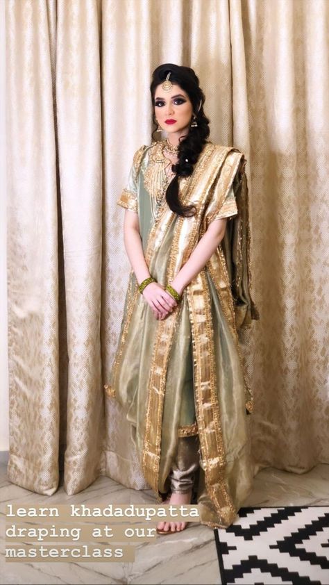 Bhopali Style Dress, Simple Khada Dupatta Designs, Khada Dupatta Draping Styles, Latest Khada Dupatta Designs, Khara Dupatta Hyderabadi, Hyderabadi Suit, Khada Duppata Hyderabadi, Khada Dupatta Designs Pakistani, Hyderabadi Dress