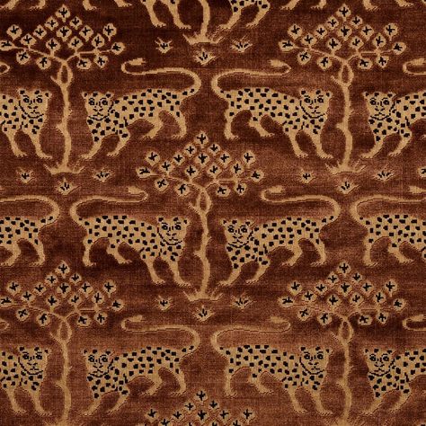 Woodland Leopard Velvet - Sepia Fabrics | Schumacher Cheetah Upholstery Fabric, Velvet Printed Fabric, Printed Velvet Fabric Textiles, Fabric With Lions, Tiger Fabric Pattern, Historic Paintings, Waverly Fabric, Schumacher Fabric, Cat Stands