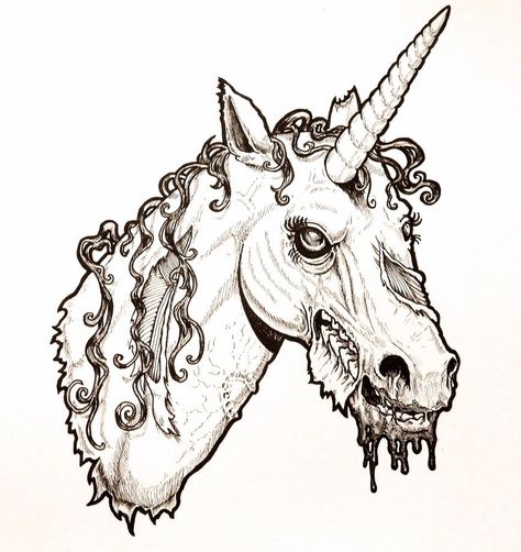 Scary Unicorn, Zombie Unicorn, Zombie Drawings, Unicorn Tattoo, Zombie Head, Drawing Legs, Unicorn Tattoos, Unicorn Drawing, Unicorn Coloring