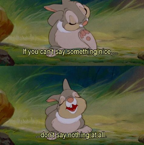 Disney bambi thumper quotes if you don't have anything nice to say don't say nothing at all! Bambi Quotes, Best Movie Quotes, Say Nothing, Say Something Nice, Disney Movie Quotes, Something Nice, Nothing At All, Quotes Disney, Pinturas Disney