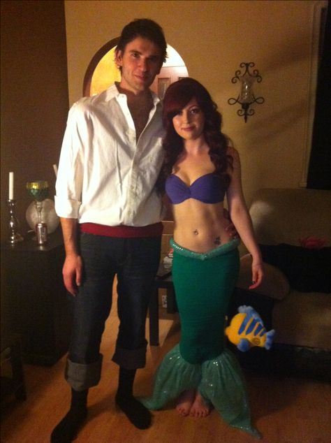 Disney Halloween costumes...JEALOUS! Best ones I've seen! Ariel And Eric Costume Couple, Ariel And Eric Halloween Costume, Ariel And Prince Eric Costume, Ariel And Eric Costume, Eric Costume, Prince Eric Costume, Halloween Couple Costume Ideas, Halloween Costumes For Adults, Ariel And Eric