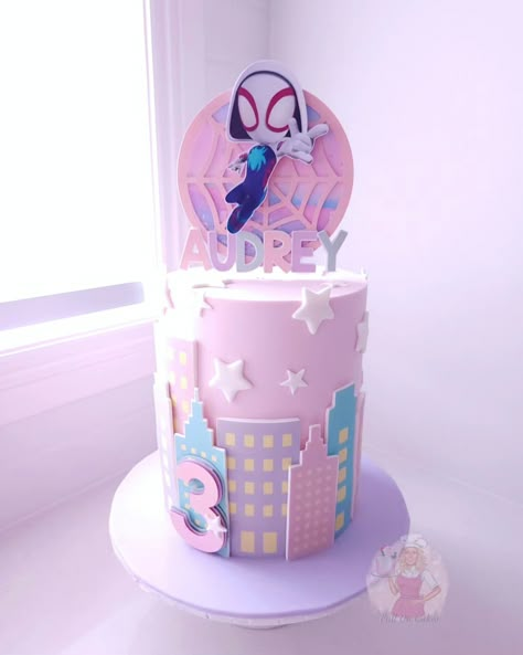 Full On Cakes (@full_on_cakes) • Instagram photos and videos Girly Spiderman Cake, Spider And Friends Cake, Gwen Stacy Cake, Spider Gwen Birthday Party, Spidergirl Birthday Party, Ghost Spider Party, Ghost Spider Cake, Ghost Spider Birthday Party, Spidey Cake