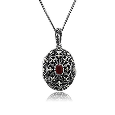 Sterling Silver 01ct Cornelian  Marcasite Victorian 45cm Necklace >>> Want to know more, click on the image. (This is an affiliate link) #Necklaces Oval Locket, Initial Necklace Gold, Garnet Jewelry, Necklace Craft, Silver Lockets, White Gold Jewelry, Jade Jewelry, Victorian Jewelry, Emerald Jewelry